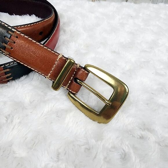 Fossil Leather Patchwork Belt Brown Size Large - Picture 4 of 8